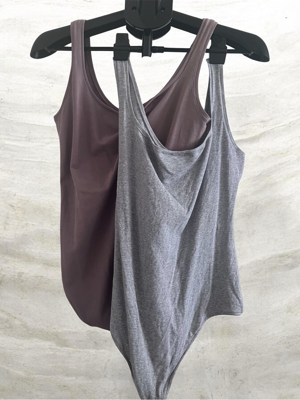 Women's Scoop Neck Tank Bodysuit - Gray and brown
